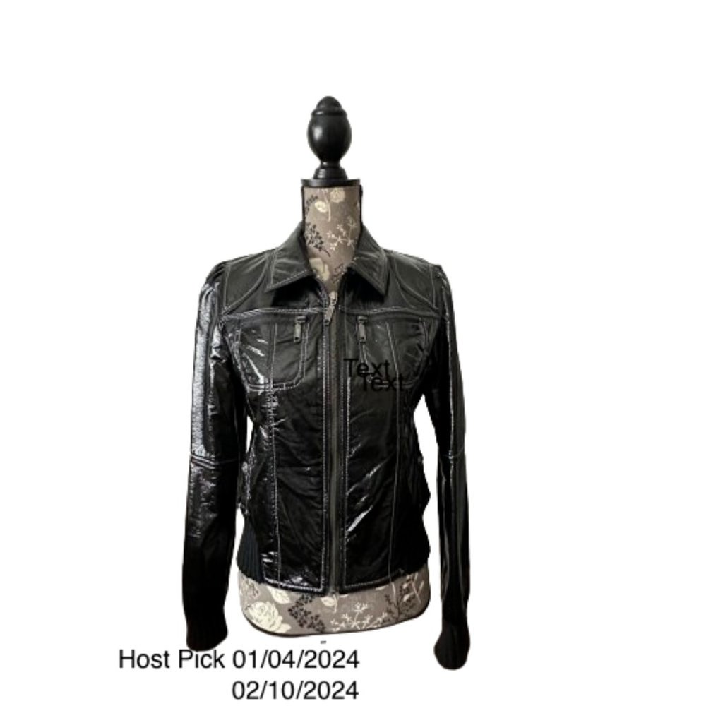 Vintage 90's Personal Identity Rare Women's Medium Shinny Black Biker Jacket Top